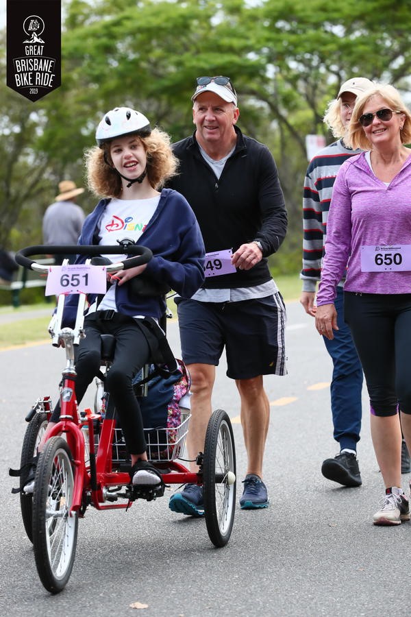 ACTIVATE-CP Participant Harmony and family proudly at the finish line of GBBR 2019.